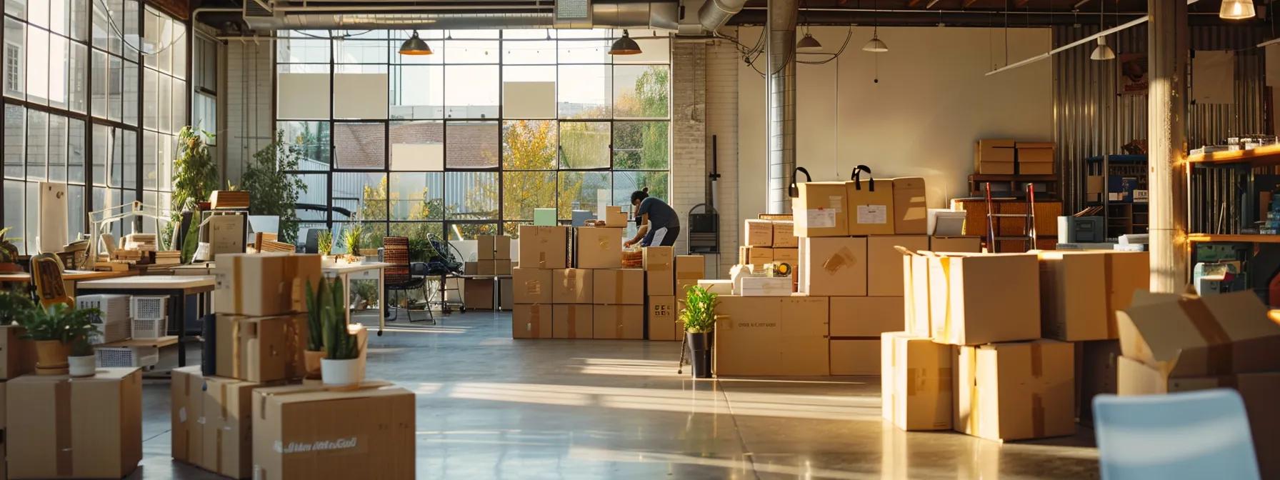 Unlock the Hidden Benefits of Local Moving Services 2 a bustling urban moving company office showcases a vibrant team efficiently packing professional-grade boxes, demonstrating their expert techniques and commitment to protecting clients' belongings during relocations.